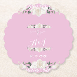 Monogramm aus rosa und weißem Blumen Papier Unters Untersetzer