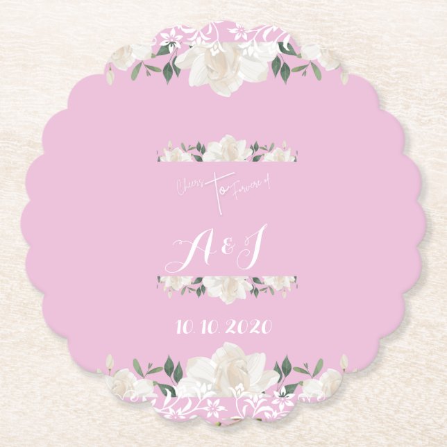Monogramm aus rosa und weißem Blumen Papier Unters Untersetzer (Vorderseite)