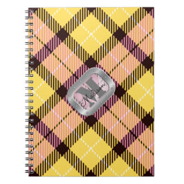 Monogramm aus rosafarbenem, Kariertem Tartan-Metal Notizblock