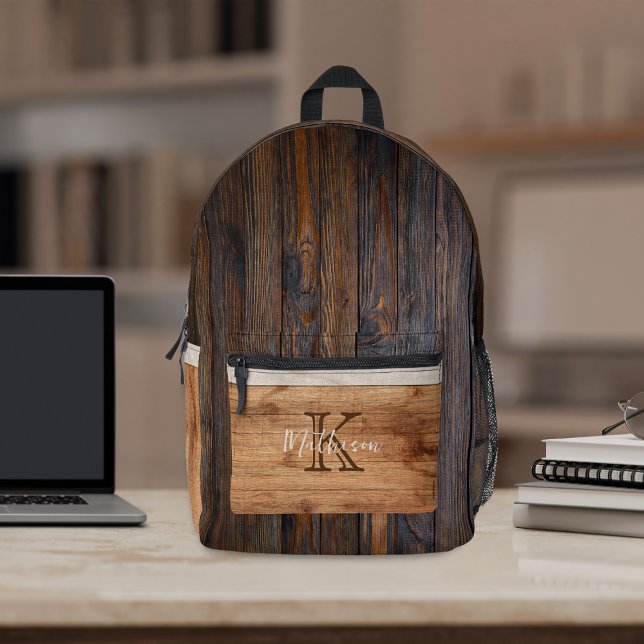 Monogramm aus rustikalem Holz Bedruckter Rucksack (Von Creator hochgeladen)