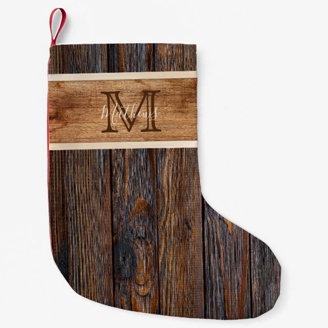 Monogramm aus rustikalem Holztonband Kleiner Weihnachtsstrumpf (Vorderseite)
