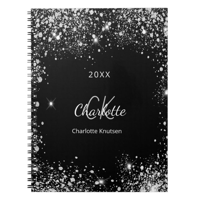 Monogramm aus schwarzem Glitzer glamourös Notizblock (Vorderseite)