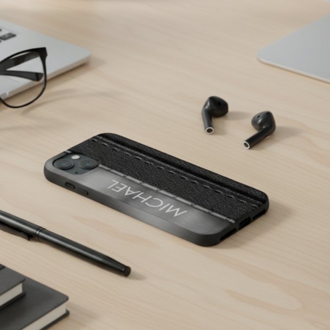 Monogramm aus schwarzem Leder-Look Case-Mate iPhone Hülle (Von Creator hochgeladen)