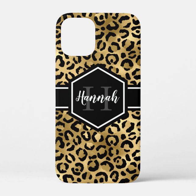 Monogramm aus schwarzem Leopard Case-Mate iPhone Hülle (Rückseite)
