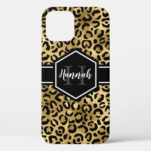 Monogramm aus schwarzem Leopard Case-Mate iPhone Hülle (Rückseite)