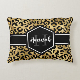 Monogramm aus schwarzem Leopard Dekokissen