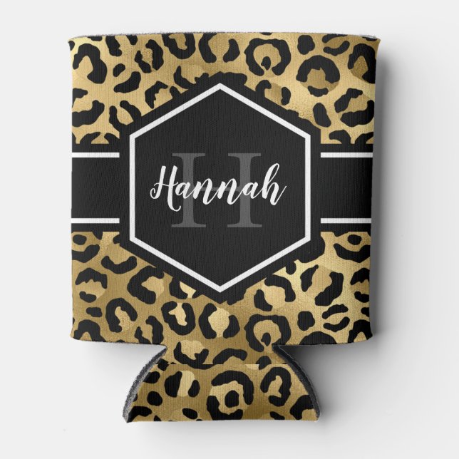 Monogramm aus schwarzem Leopard Dosenkühler (Vorderseite)