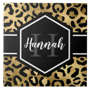 Monogramm aus schwarzem Leopard Fliese