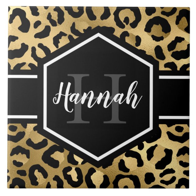 Monogramm aus schwarzem Leopard Fliese (Vorderseite)