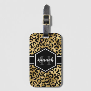 Monogramm aus schwarzem Leopard Gepäckanhänger