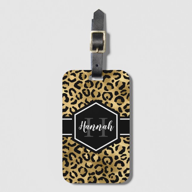 Monogramm aus schwarzem Leopard Gepäckanhänger (Vorderseite Vertikal)
