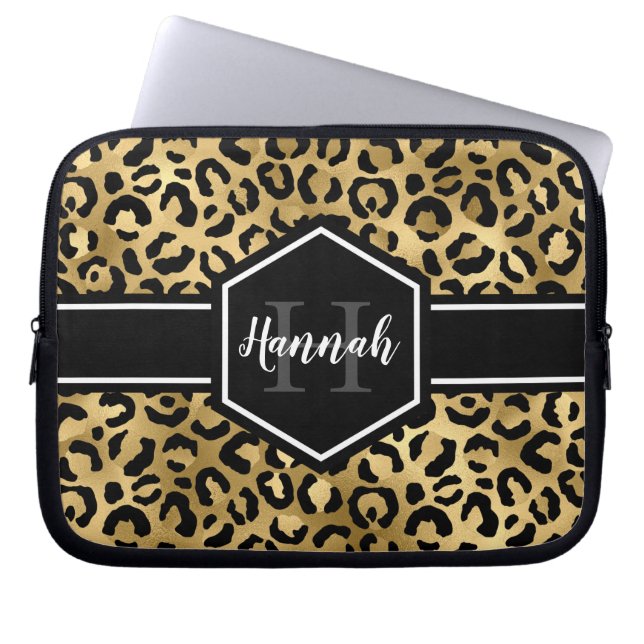 Monogramm aus schwarzem Leopard Laptopschutzhülle (Vorderseite)