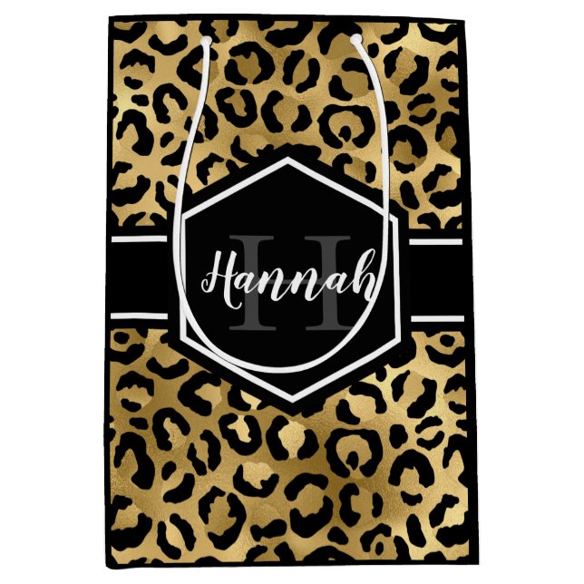 Monogramm aus schwarzem Leopard Mittlere Geschenktüte (Vorderseite)