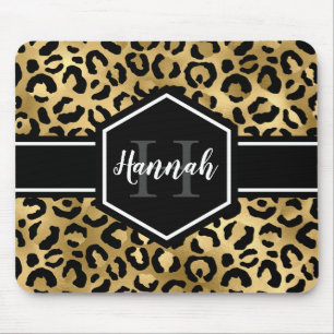 Monogramm aus schwarzem Leopard Mousepad
