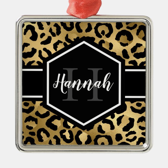 Monogramm aus schwarzem Leopard Ornament Aus Metall (Vorne)