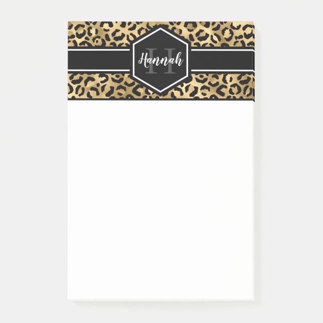 Monogramm aus schwarzem Leopard Post-it Klebezettel (Vorderseite)