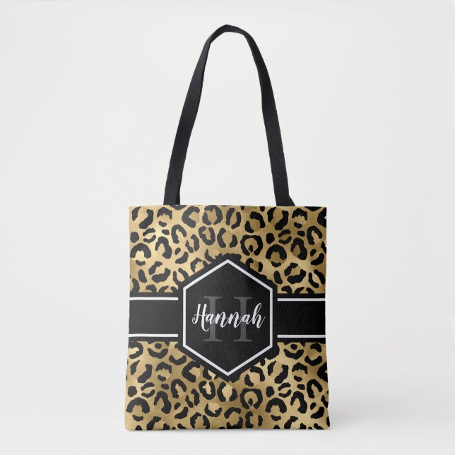 Monogramm aus schwarzem Leopard Tasche (Vorderseite)