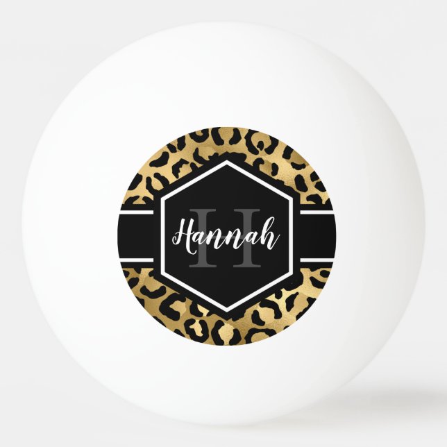 Monogramm aus schwarzem Leopard Tischtennisball (Vorderseite)
