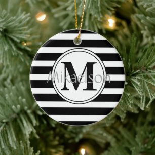 Monogramm aus schwarzem und weißem, modernen Strei Keramik Ornament