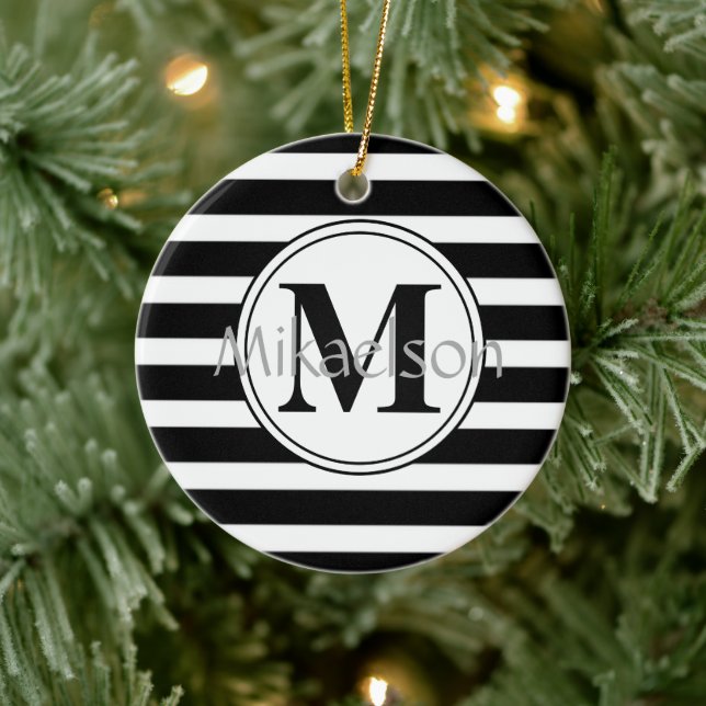 Monogramm aus schwarzem und weißem, modernen Strei Keramik Ornament (Baum)