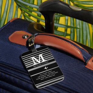 Monogramm aus schwarzem und weißem Streifen Gepäckanhänger
