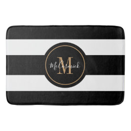 Monogramm aus schwarzen und goldweißen Streifen Badematte