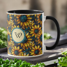 Monogramm aus vergoldetem und Aquamarinem Sonnenbl Tasse