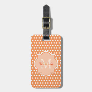 Monogramm aus weichem Orangenpolka mit Name Gepäckanhänger