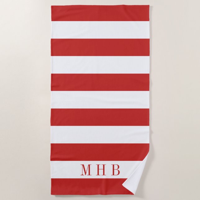 Monogramm aus weißem und rotem Streifen Strandtuch (Vorderseite)