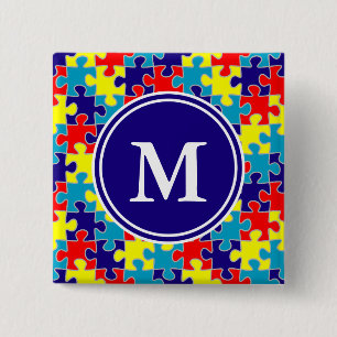 Monogramm Autism-Bewusstseins-Asperger-Puzzle-Must Button
