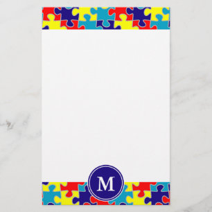 Monogramm-Autismus-Bewusstsein-Asperger-Puzzle-Mus Briefpapier
