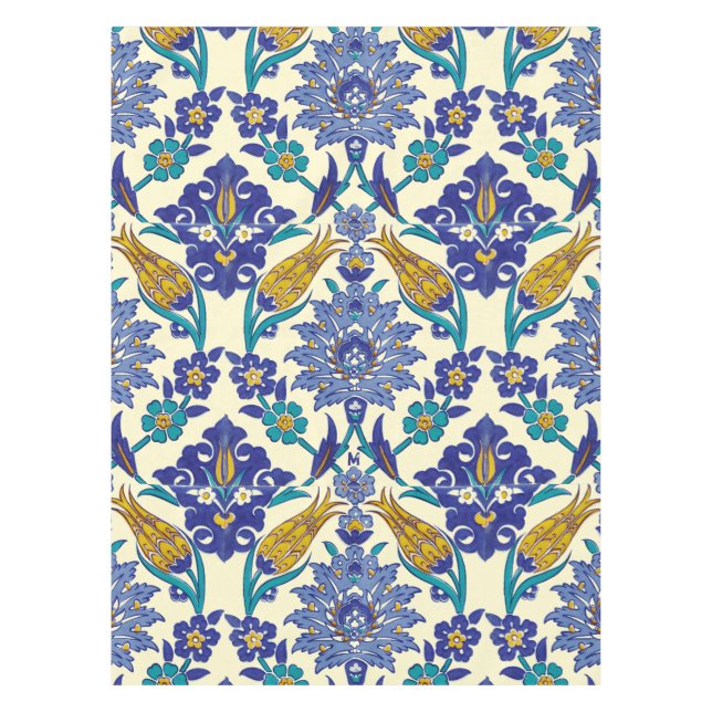 Monogramm Azulejo Keramik-Art-Vintage Verzierung Tischdecke (Vorderseite)