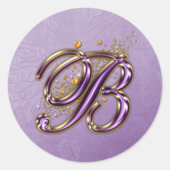 Monogramm-B-Aufkleber für lila Glitzer Runder Aufkleber (Vorderseite)