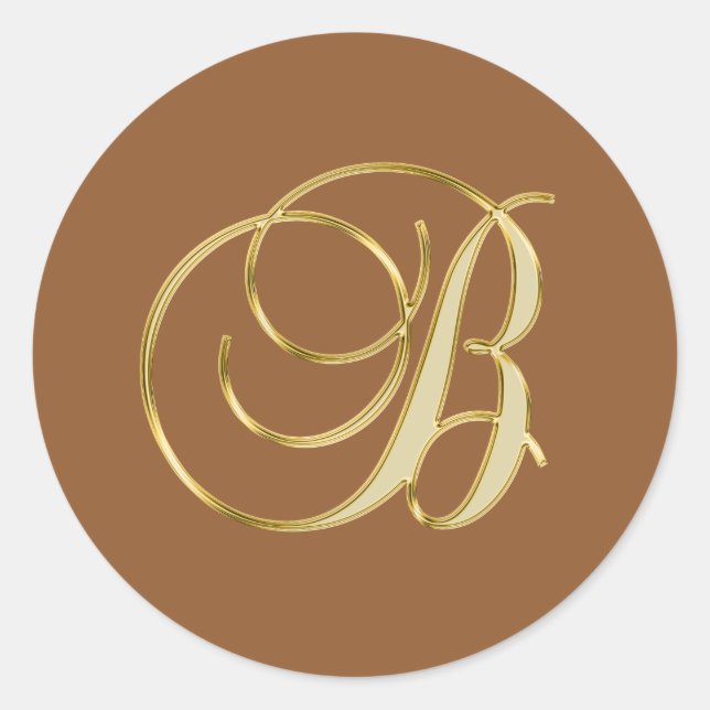 Monogramm-B-Gold auf braunem Hintergrund Runder Aufkleber (Vorderseite)