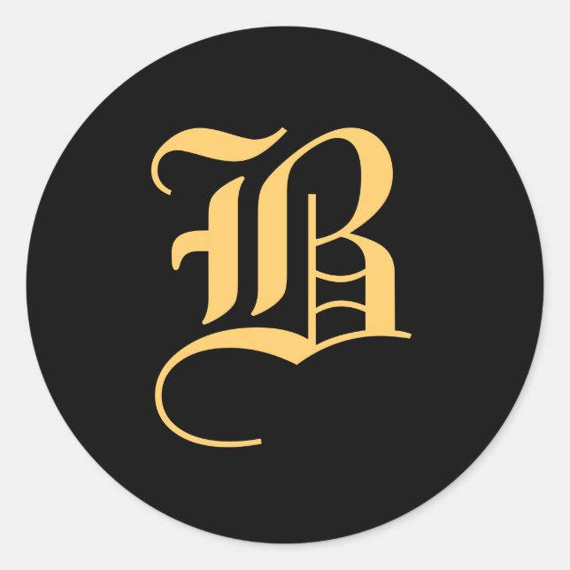 Monogramm "B" goldene Farbe auf schwarz Runder Aufkleber (Vorderseite)