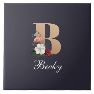 Monogramm B, hübsches Blumendesign, Fliese