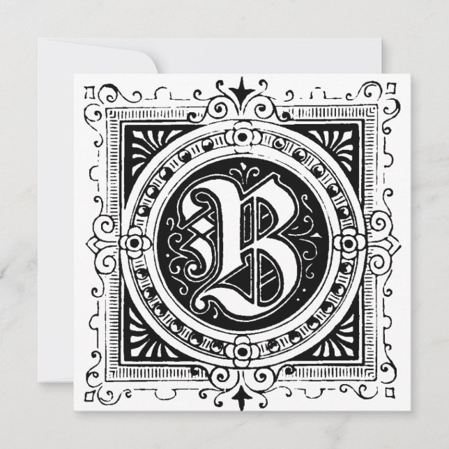 Monogramm B Initial Black and White Floral Pattern (Vorderseite)