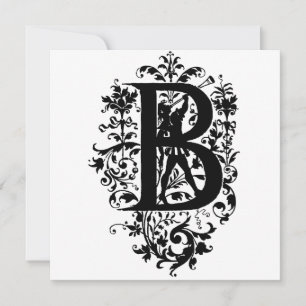 Monogramm B Initial Black and White Floral Pattern