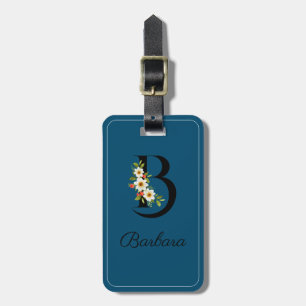 Monogramm B Kobalt Aquarell Blume Gepäckstück Gepäckanhänger