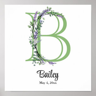 Monogramm B Lavendel-Eukalyptus-Kinderzimmer Poste Poster