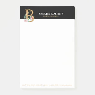 Monogramm B mit Gold und Blume Post-it Klebezettel