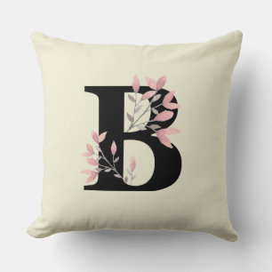 Monogramm B mit rosa Blumenranken Kissen