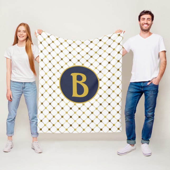 Monogramm B mit weißem und goldenem Punktgitter Fleecedecke (Beispiel)
