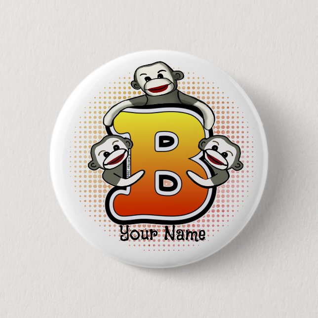 Monogramm B Sock Monkey  Button (Vorderseite)