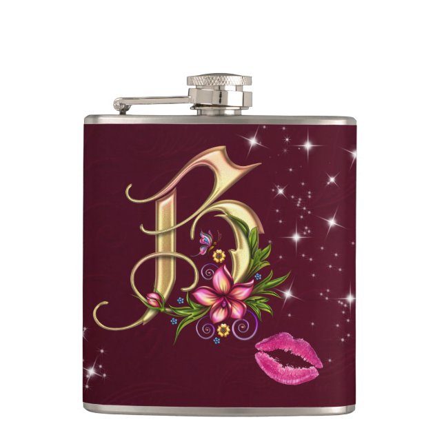 Monogramm B ummantelter Kolben, 6 oz. Flachmann (Vorderseite)