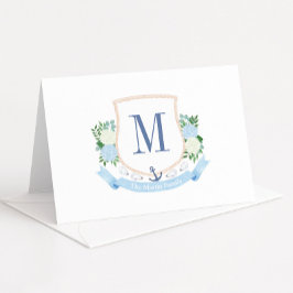 Monogramm Babydusche an der blauen und weißen Küst Dankeskarte