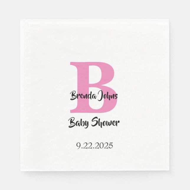 Monogramm Babydusche Rosa Niedliche Elegant Serviette (Vorderseite)