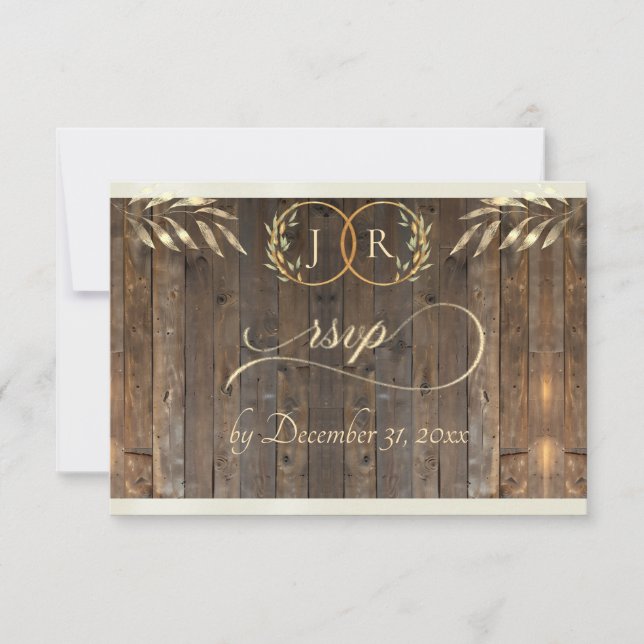 Monogramm & Band - Creme RSVP Karte (Vorderseite)