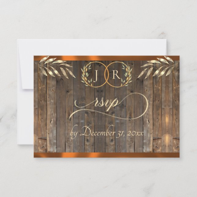 Monogramm & Band - Kupfer RSVP Karte (Vorderseite)