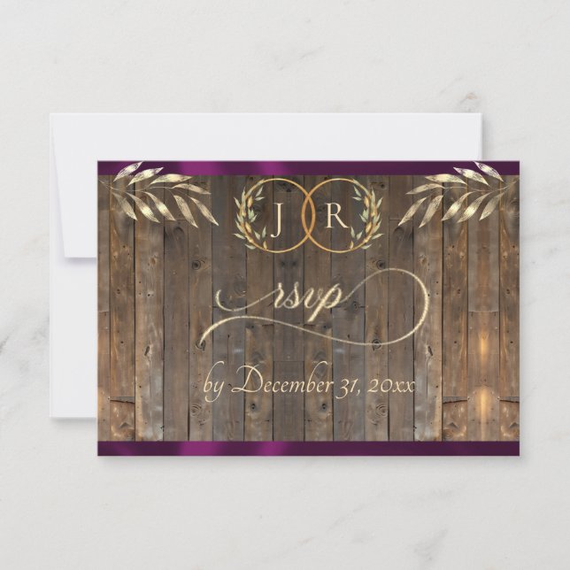 Monogramm & Band - Pflaume RSVP Karte (Vorderseite)